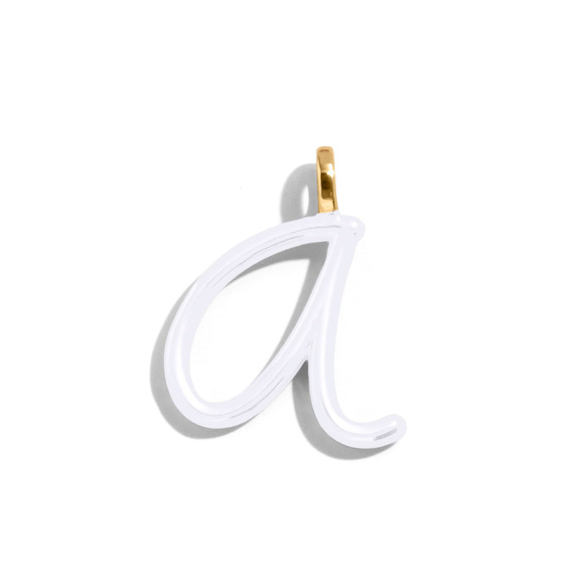 Custom Pure White Enamel Script Letter Charm - A-Blues Comming