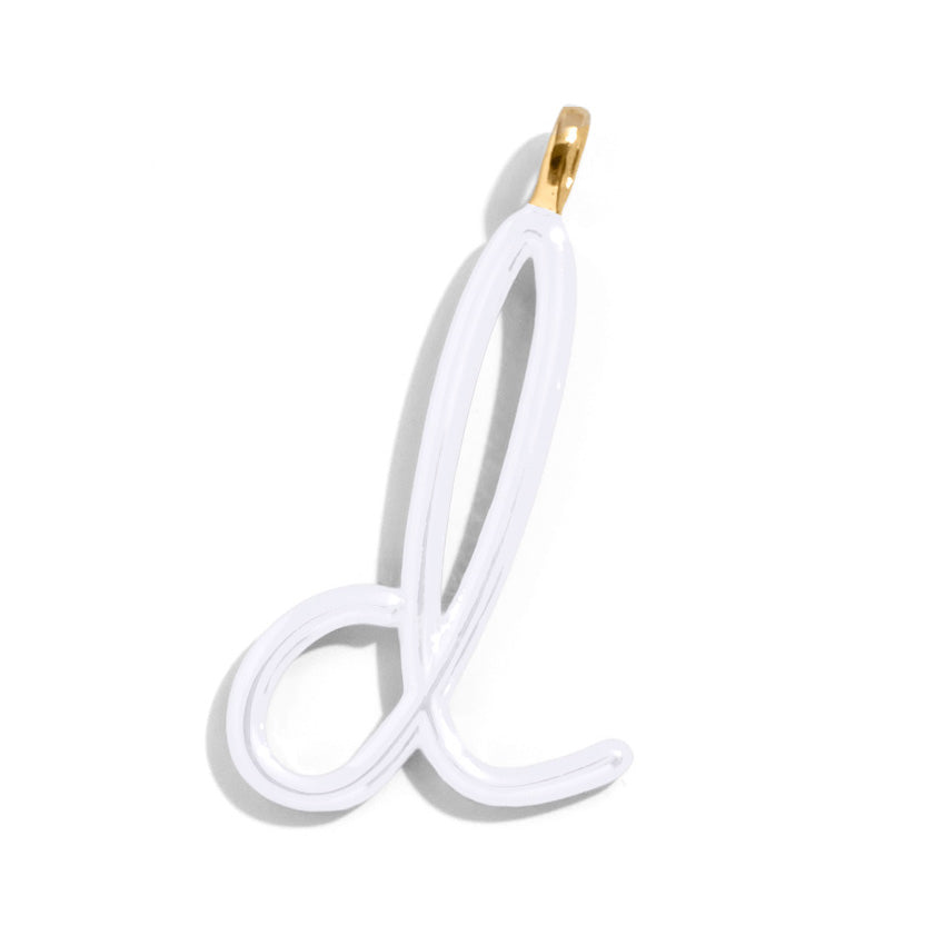 Custom Pure White Enamel Script Letter Charm - D-Blues Comming