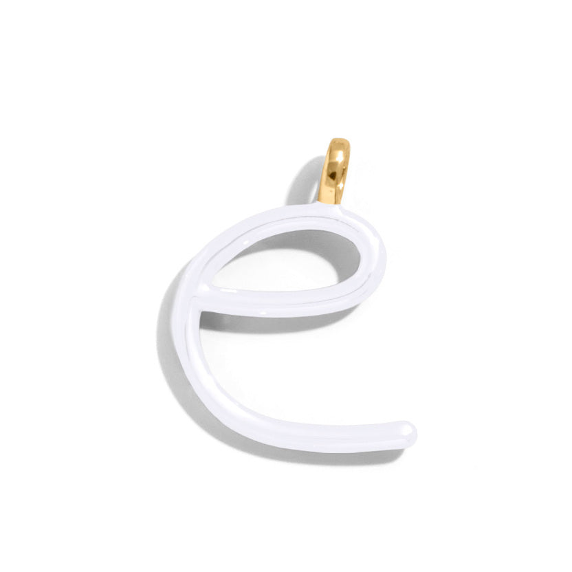 Custom Pure White Enamel Script Letter Charm - E-Blues Comming