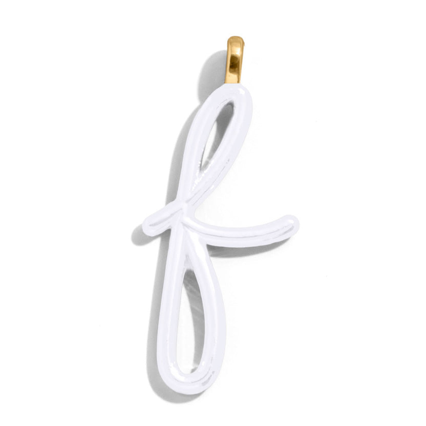 Custom Pure White Enamel Script Letter Charm - F-Blues Comming