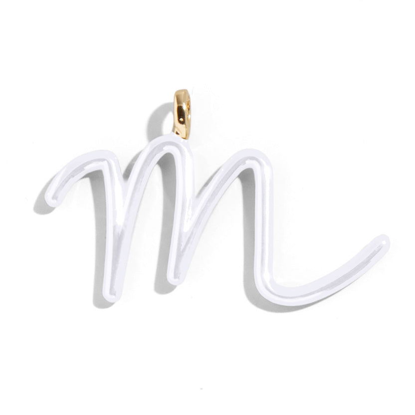 Custom Pure White Enamel Script Letter Charm - M-Blues Comming