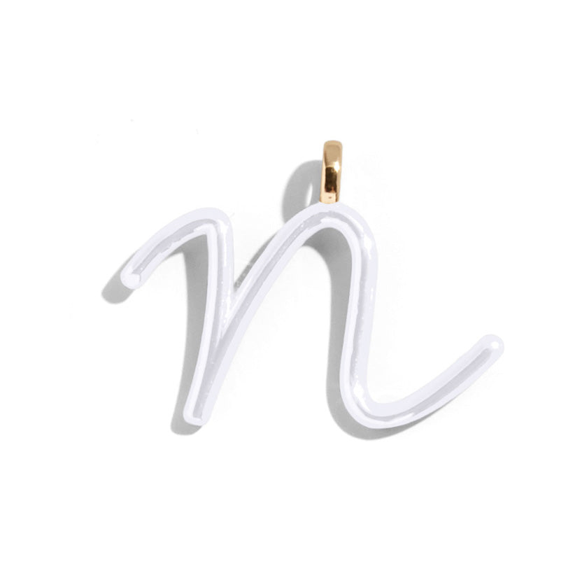 Custom Pure White Enamel Script Letter Charm - N-Blues Comming