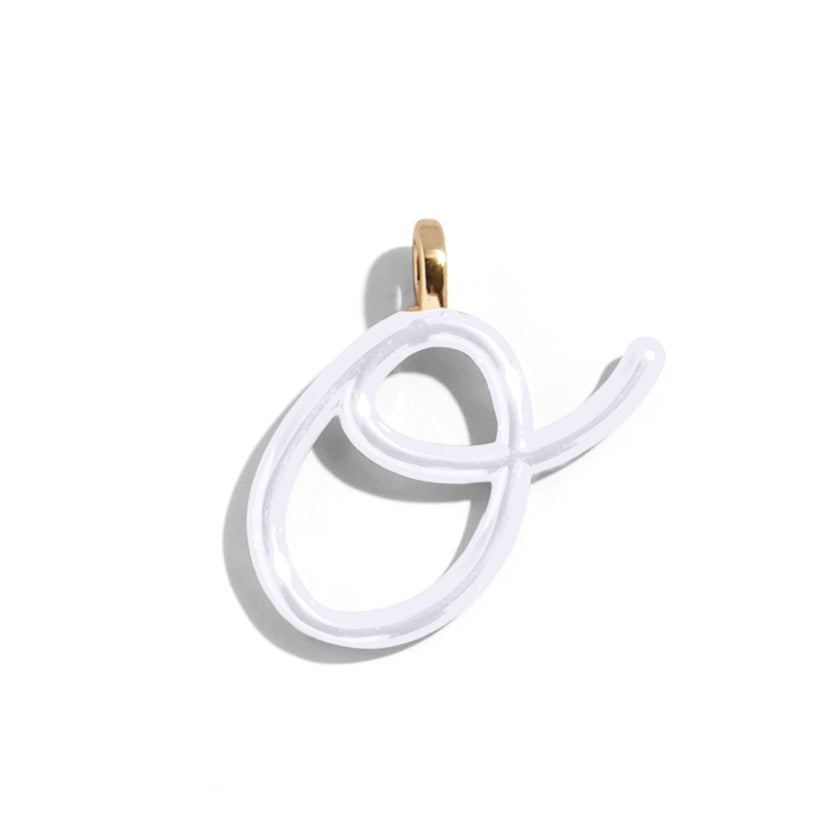 Custom Pure White Enamel Script Letter Charm - O-Blues Comming