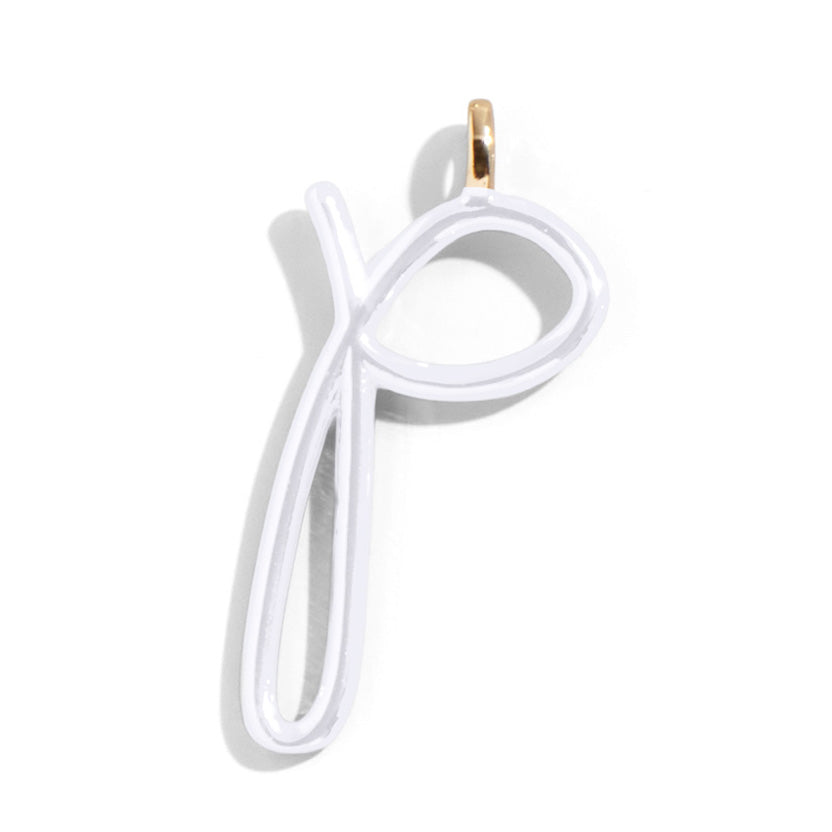 Custom Pure White Enamel Script Letter Charm - P-Blues Comming