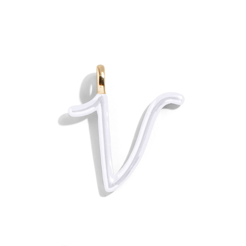 Custom Pure White Enamel Script Letter Charm - V-Blues Comming
