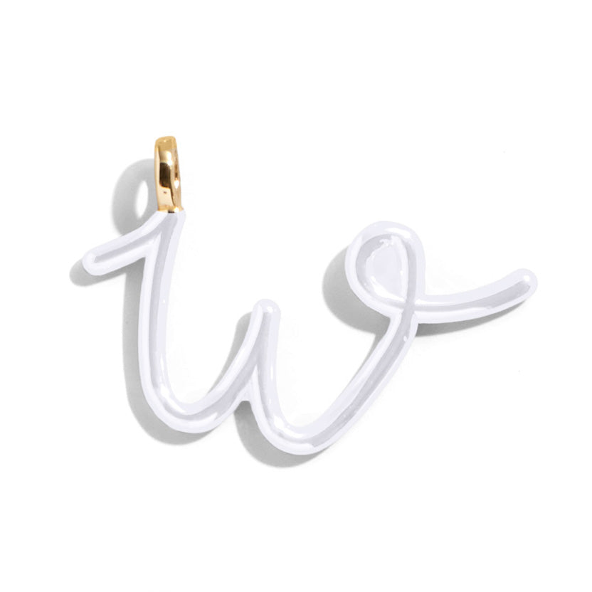 Custom Pure White Enamel Script Letter Charm - W-Blues Comming