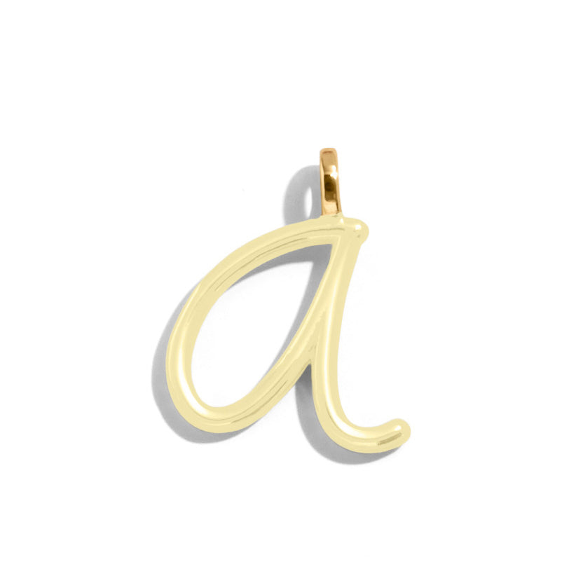 Custom Butter Yellow Enamel Script Letter Charm - A-Blues Comming