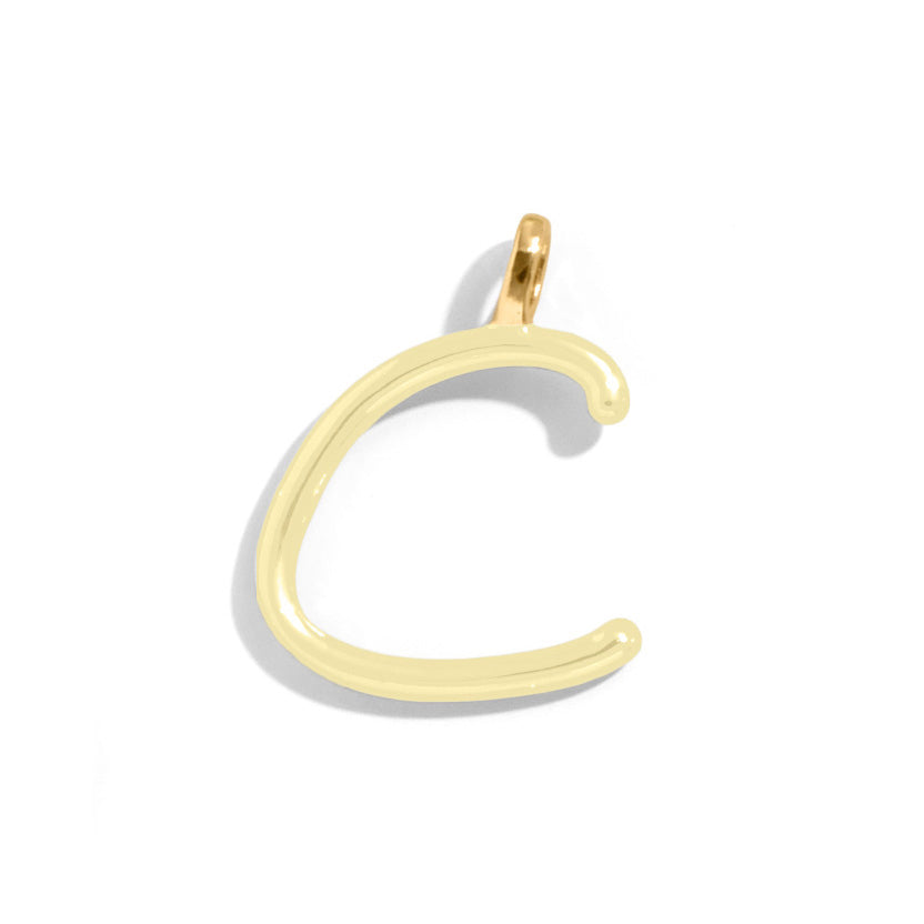 Custom Butter Yellow Enamel Script Letter Charm - C-Blues Comming
