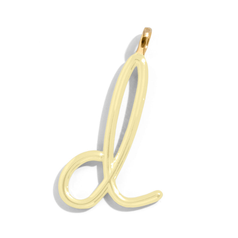 Custom Butter Yellow Enamel Script Letter Charm - D-Blues Comming