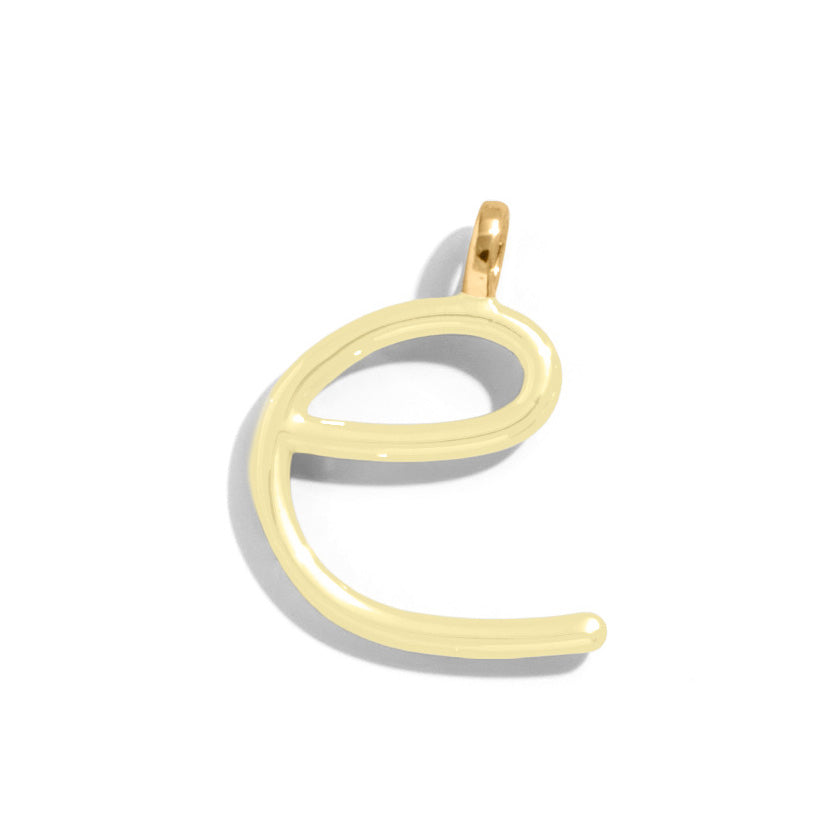 Custom Butter Yellow Enamel Script Letter Charm - E-Blues Comming