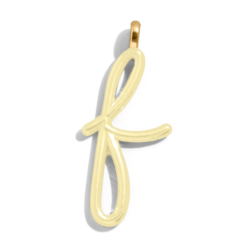 Custom Butter Yellow Enamel Script Letter Charm - F-Blues Comming
