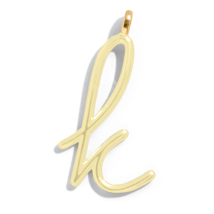 Custom Butter Yellow Enamel Script Letter Charm - K-Blues Comming