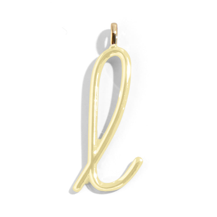 Custom Butter Yellow Enamel Script Letter Charm - L-Blues Comming