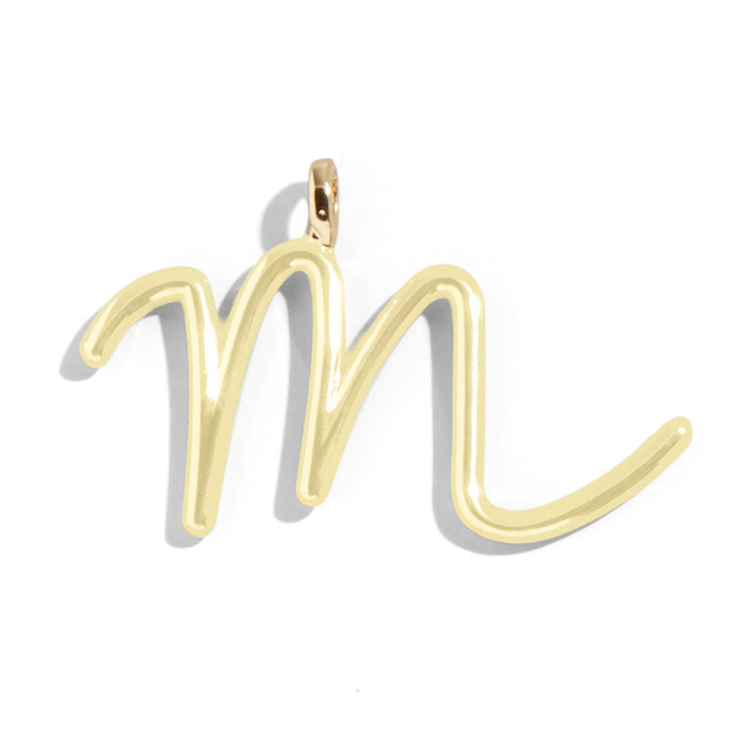 Custom Butter Yellow Enamel Script Letter Charm - M-Blues Comming