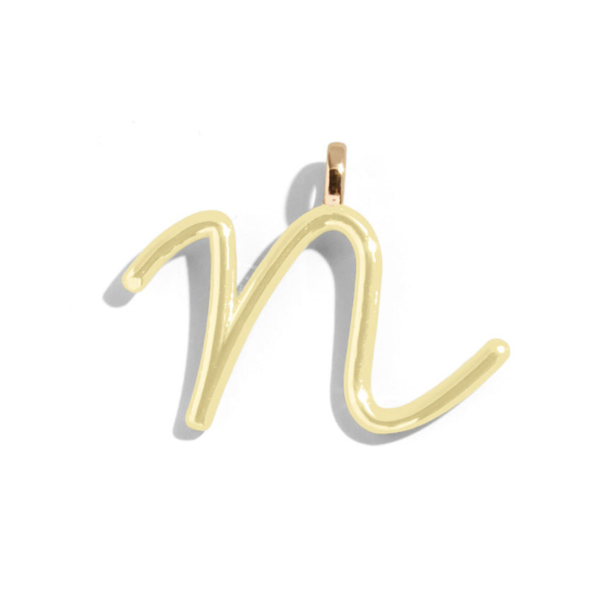 Custom Butter Yellow Enamel Script Letter Charm - N-Blues Comming