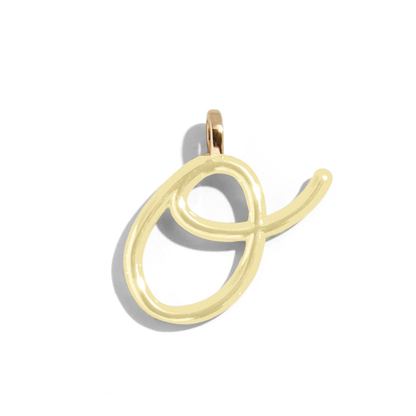 Custom Butter Yellow Enamel Script Letter Charm - O-Blues Comming