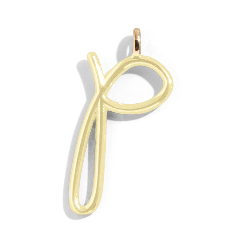 Custom Butter Yellow Enamel Script Letter Charm - P-Blues Comming