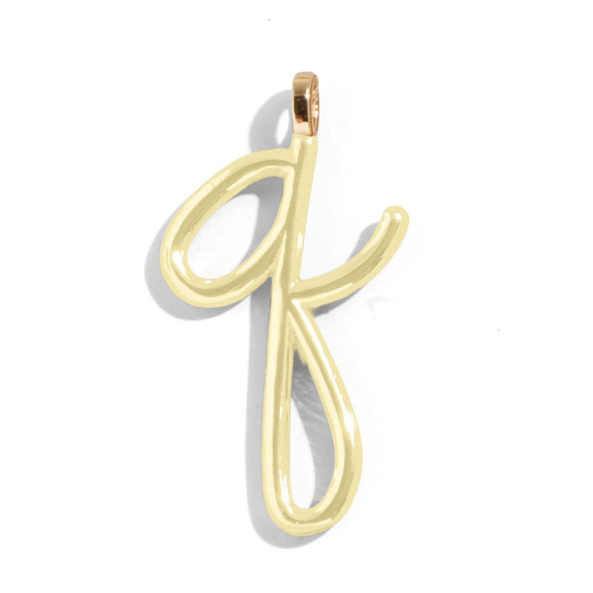 Custom Butter Yellow Enamel Script Letter Charm - Q-Blues Comming