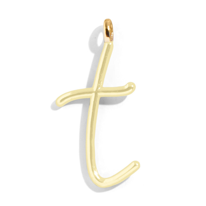 Custom Butter Yellow Enamel Script Letter Charm - T-Blues Comming