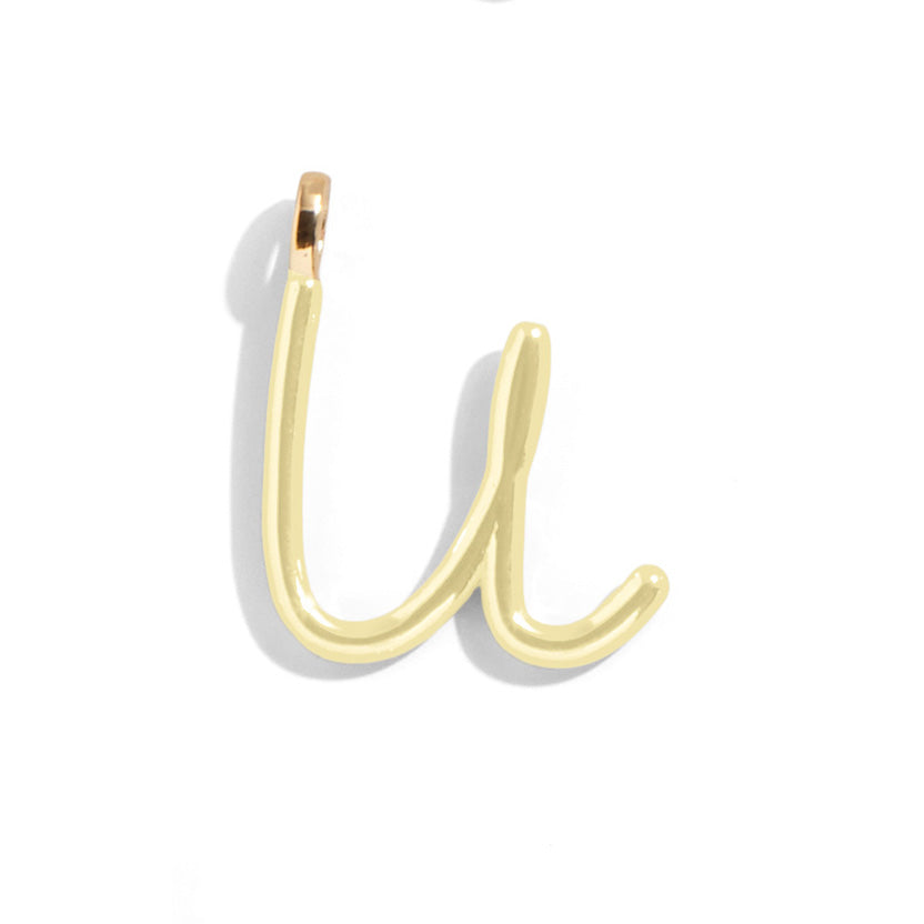 Custom Butter Yellow Enamel Script Letter Charm - U-Blues Comming
