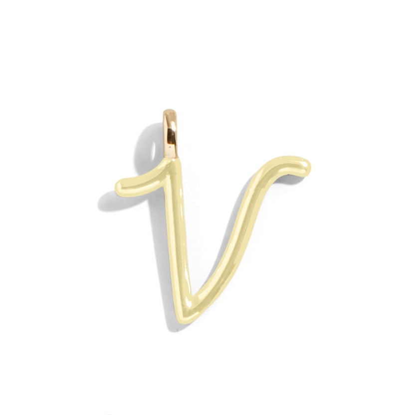 Custom Butter Yellow Enamel Script Letter Charm - V-Blues Comming
