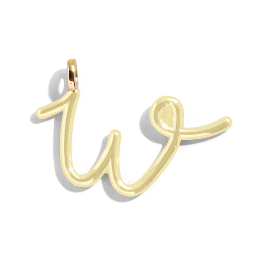 Custom Butter Yellow Enamel Script Letter Charm - W-Blues Comming