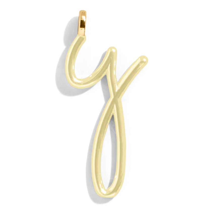 Custom Butter Yellow Enamel Script Letter Charm - Y-Blues Comming