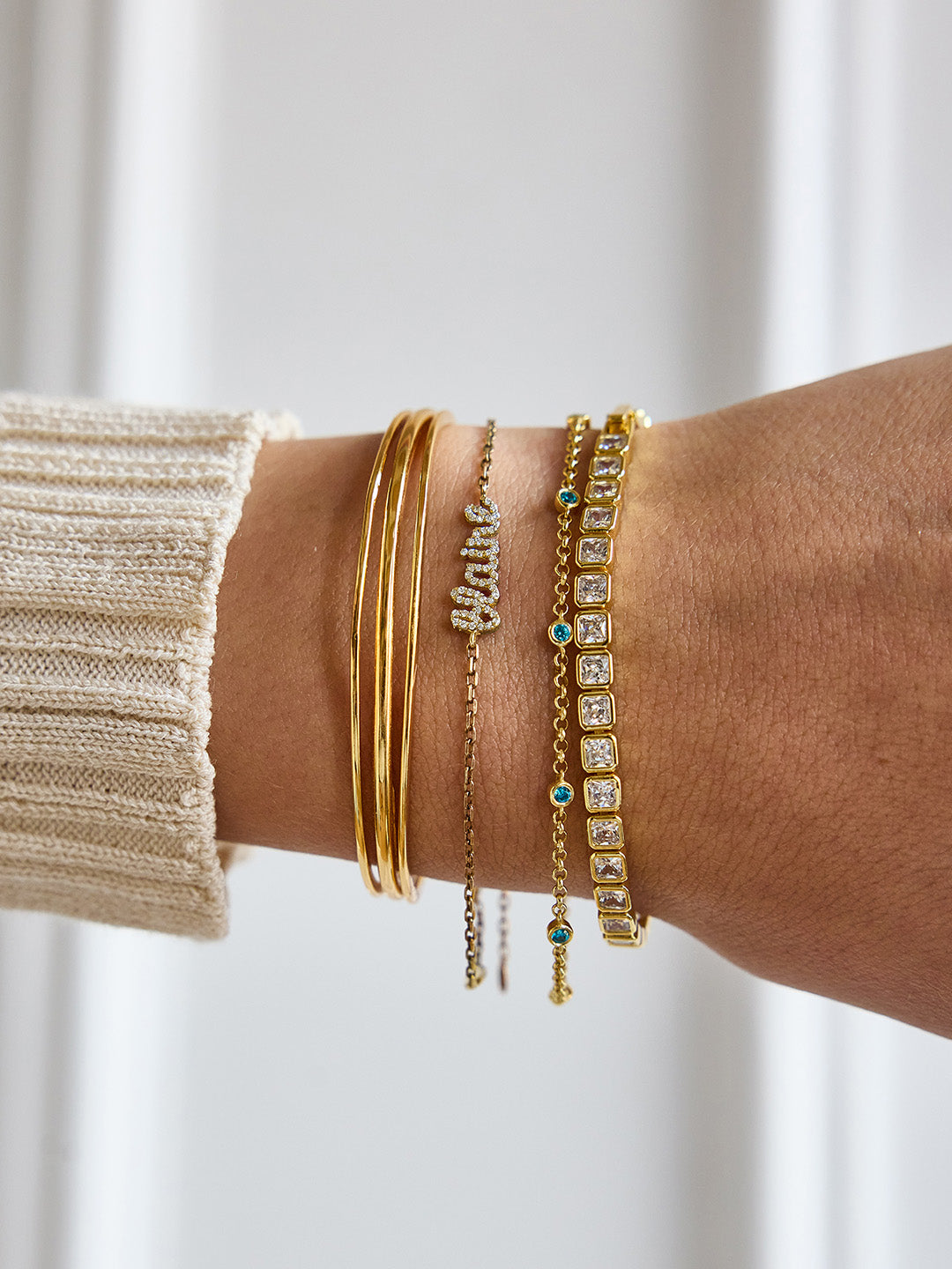 Kristin 18K Gold Tennis Bracelet - Square Bezel-Blues Comming