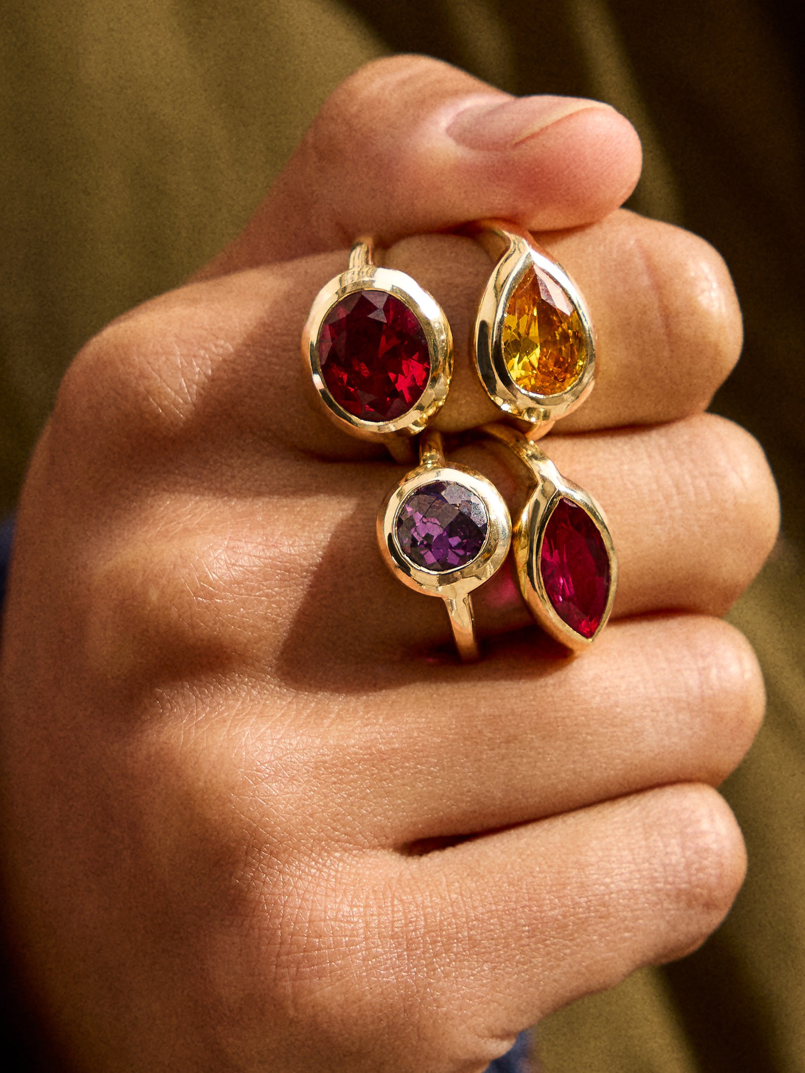 Gold Cubic Zirconia Custom Birthstone Ring - Ruby