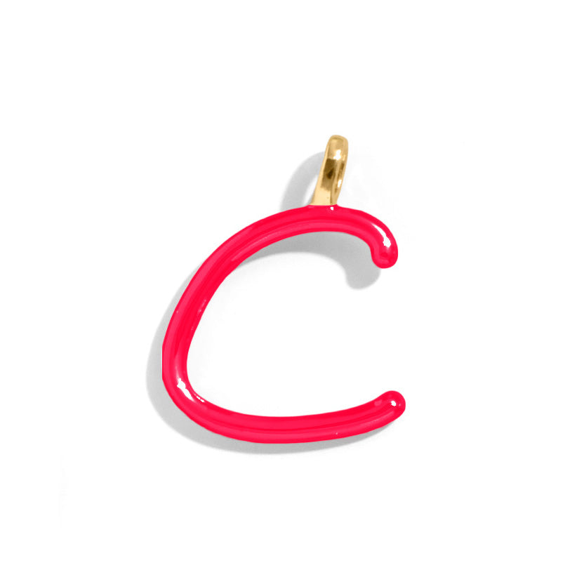 Custom Cherry Red Enamel Script Letter Charm - C-Blues Comming