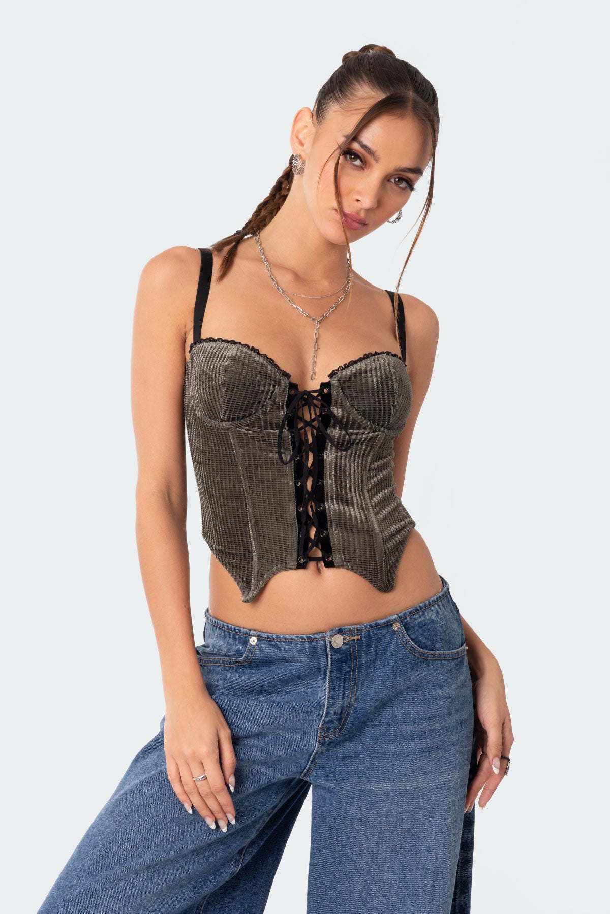 Lacey Cupped Velvet Corset-Milans Time