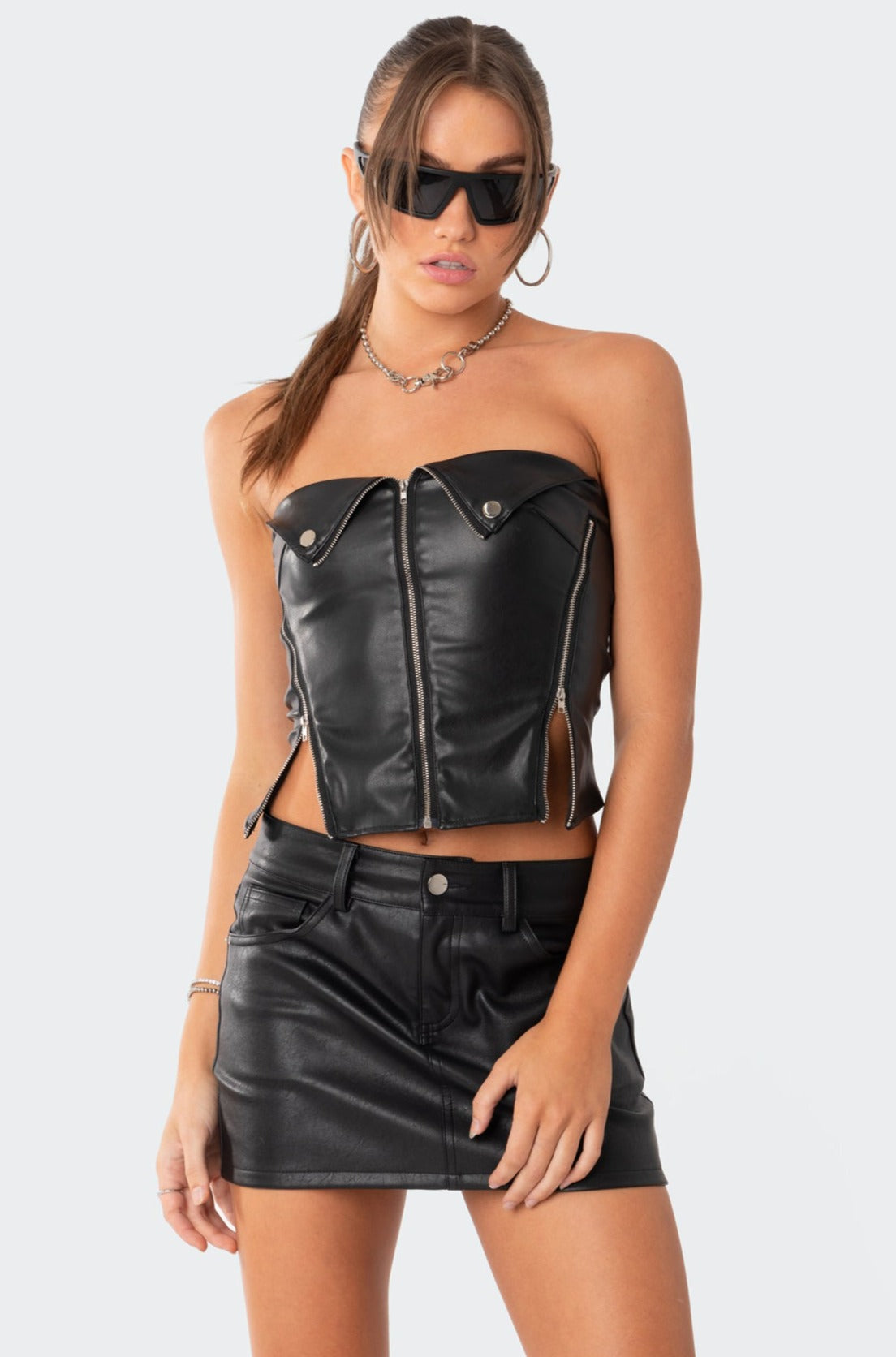 Sam Faux Leather Zip Corset-Milans Time