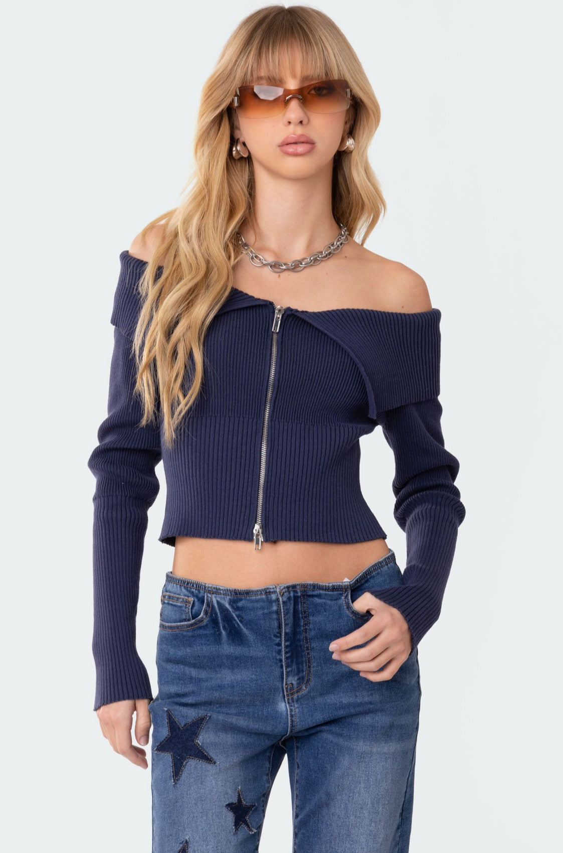 Fold Over Double Zip Knit Top-Milans Time