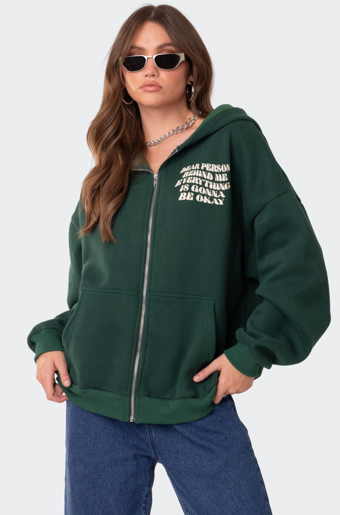 Everything'S Ok Zip Up Oversized Hoodie-Milans Time
