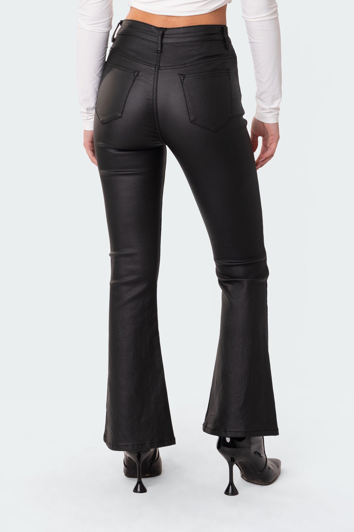 Petite Luna Faux Leather Flare Jeans-Milans Time