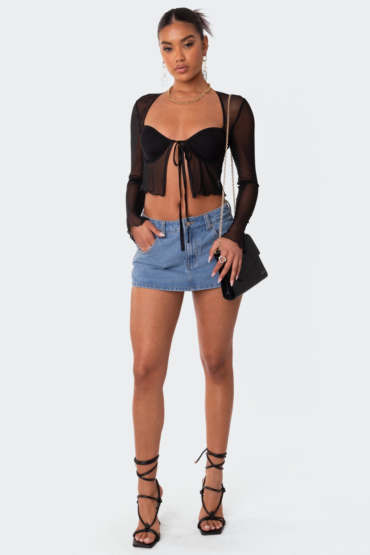 Tie Front Cupped Mesh Top-Milans Time