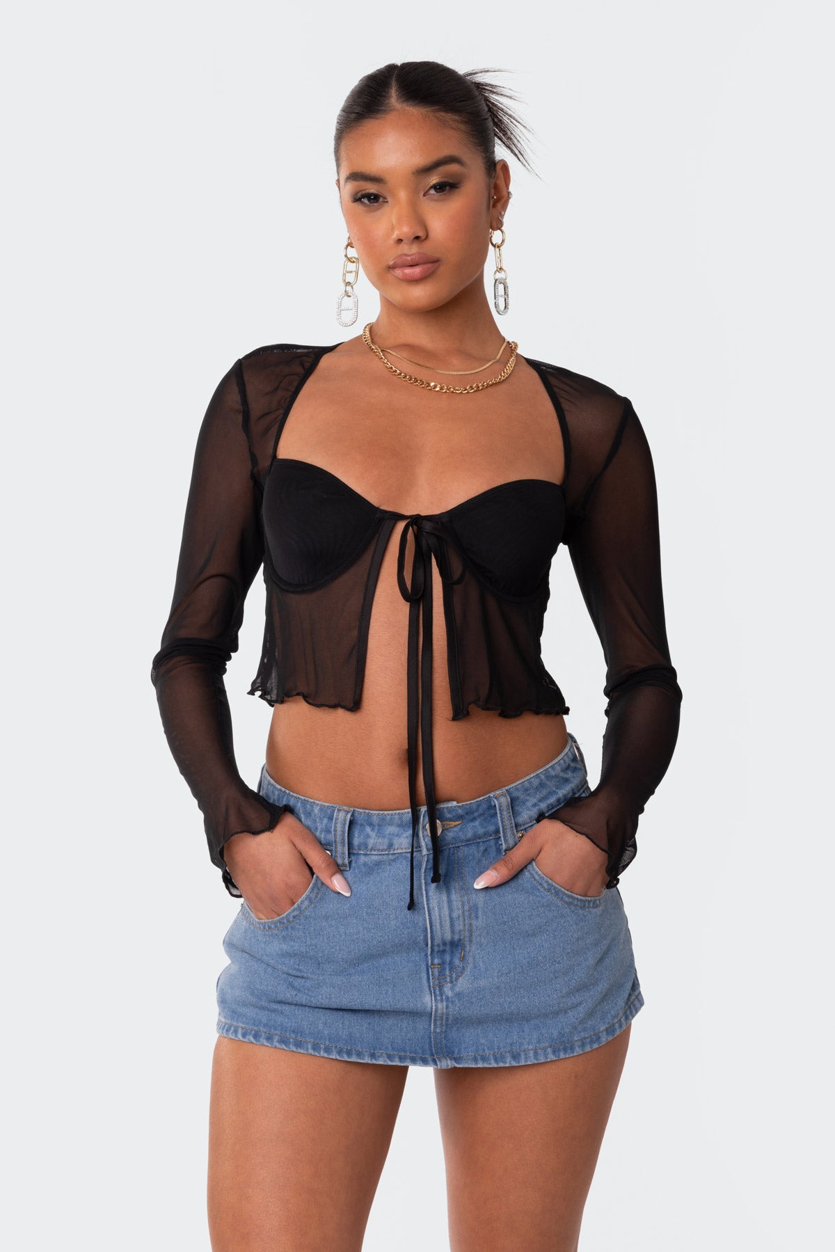 Tie Front Cupped Mesh Top-Milans Time