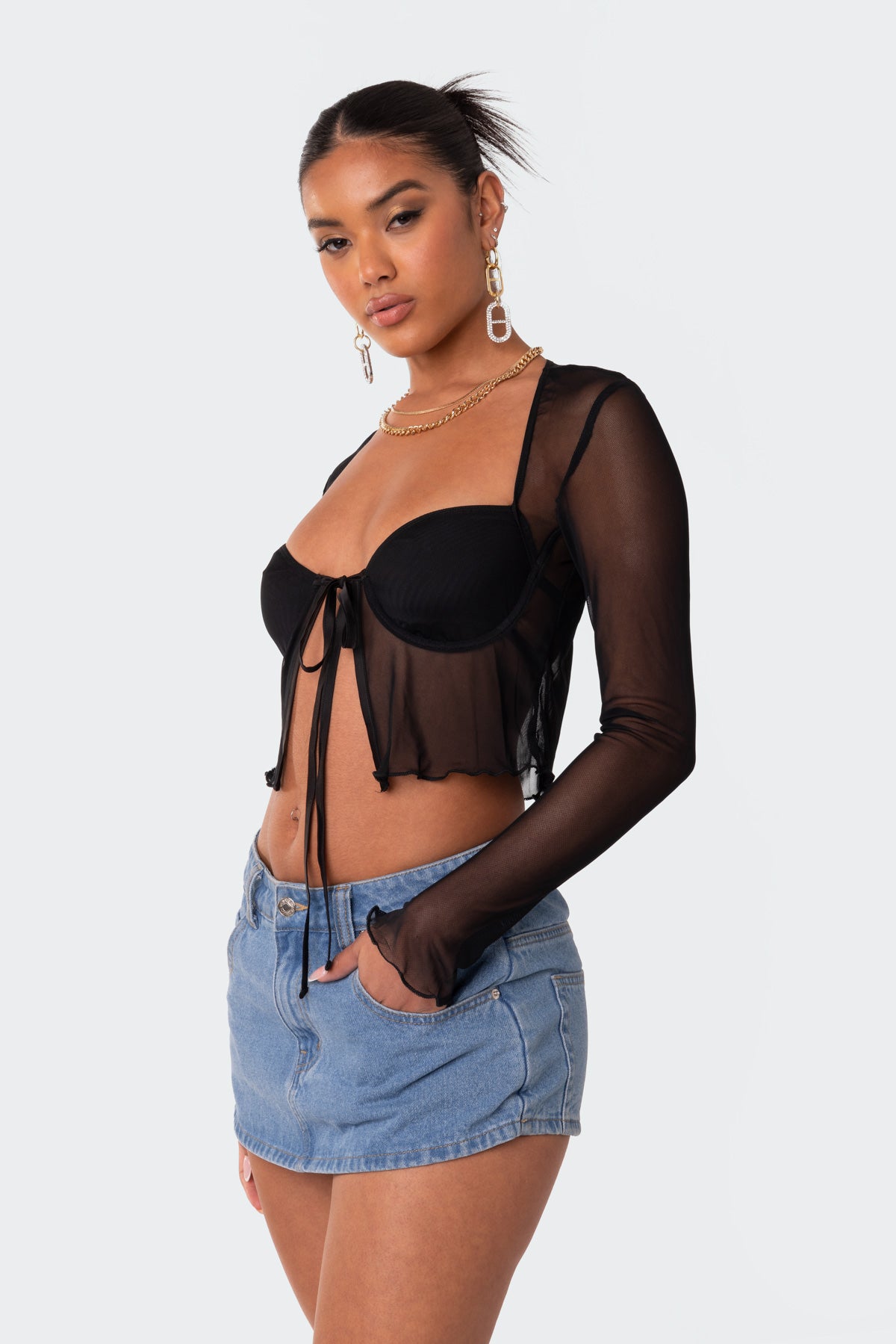 Tie Front Cupped Mesh Top-Milans Time