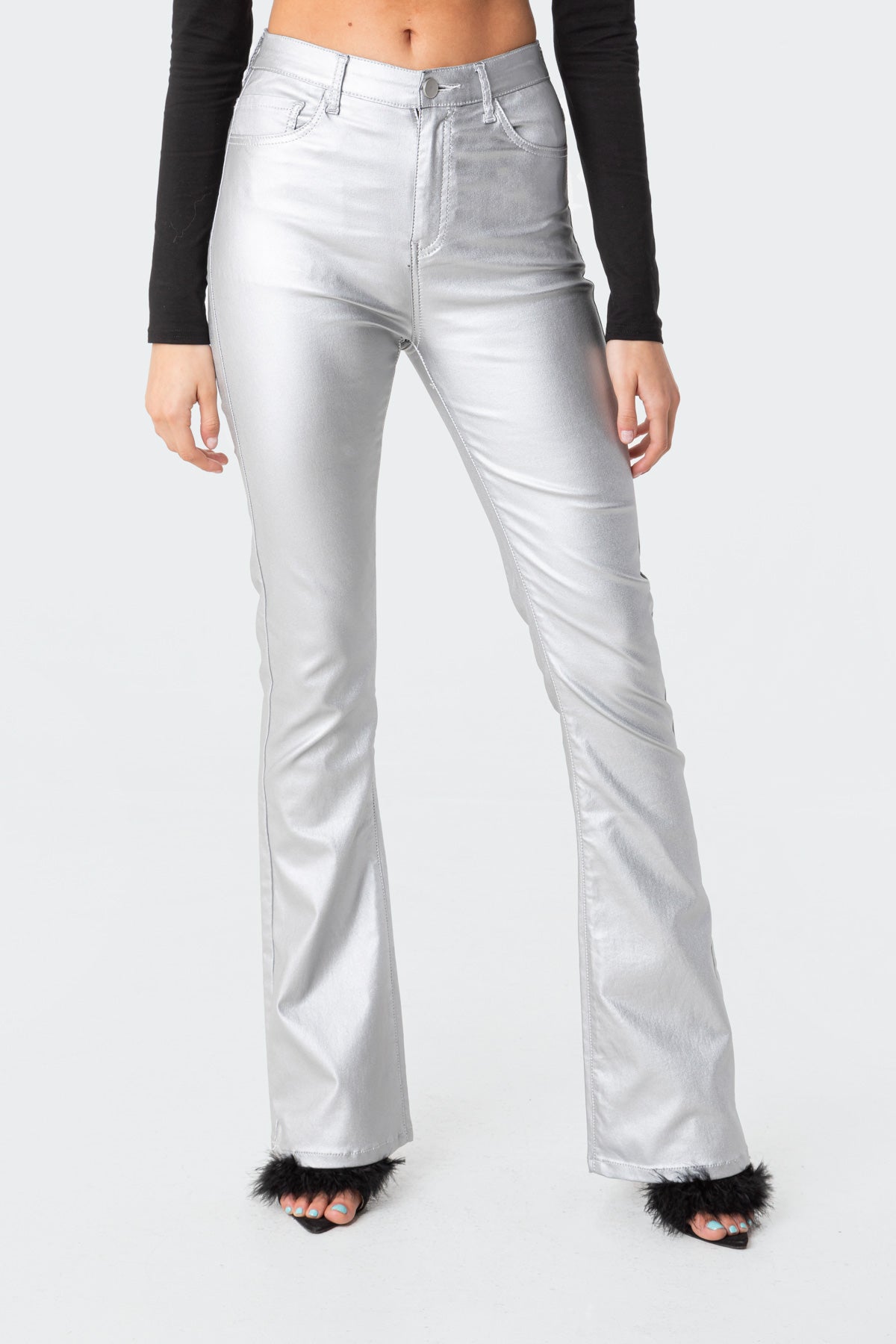 Luna Faux Leather Flare Jeans-Milans Time