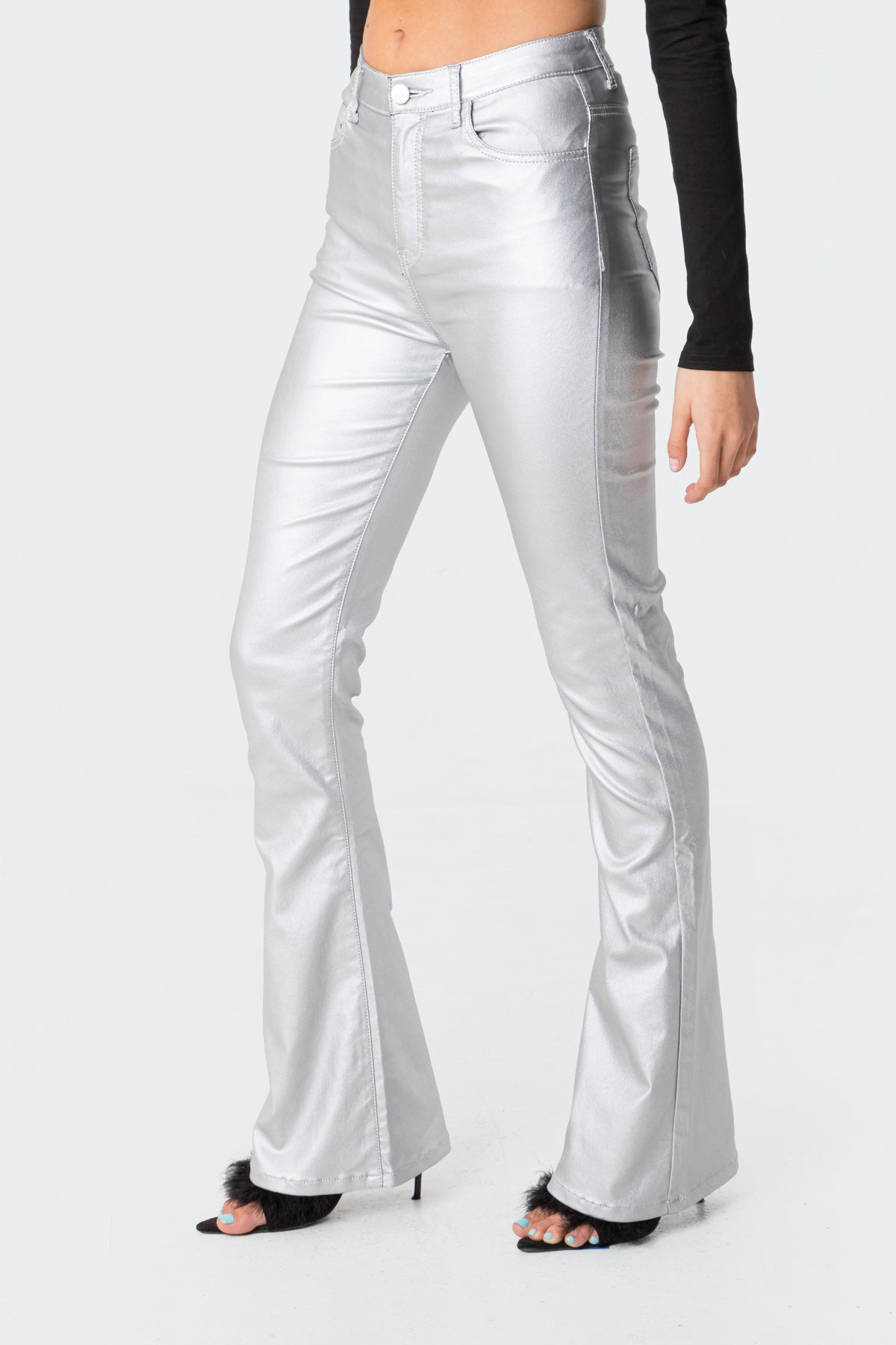 Luna Faux Leather Flare Jeans-Milans Time