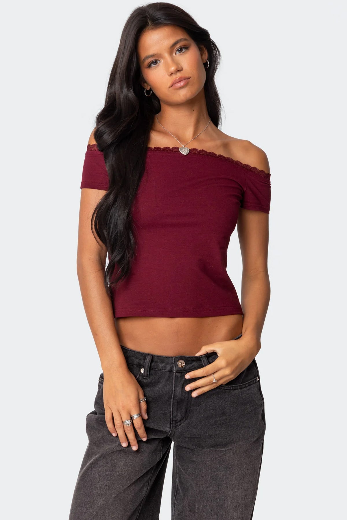 Xoe Off Shoulder Lace Trim Top-Milans Time