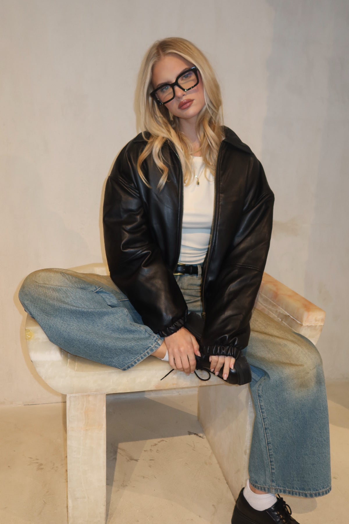 Halley Faux Leather Bomber Jacket-Milans Time