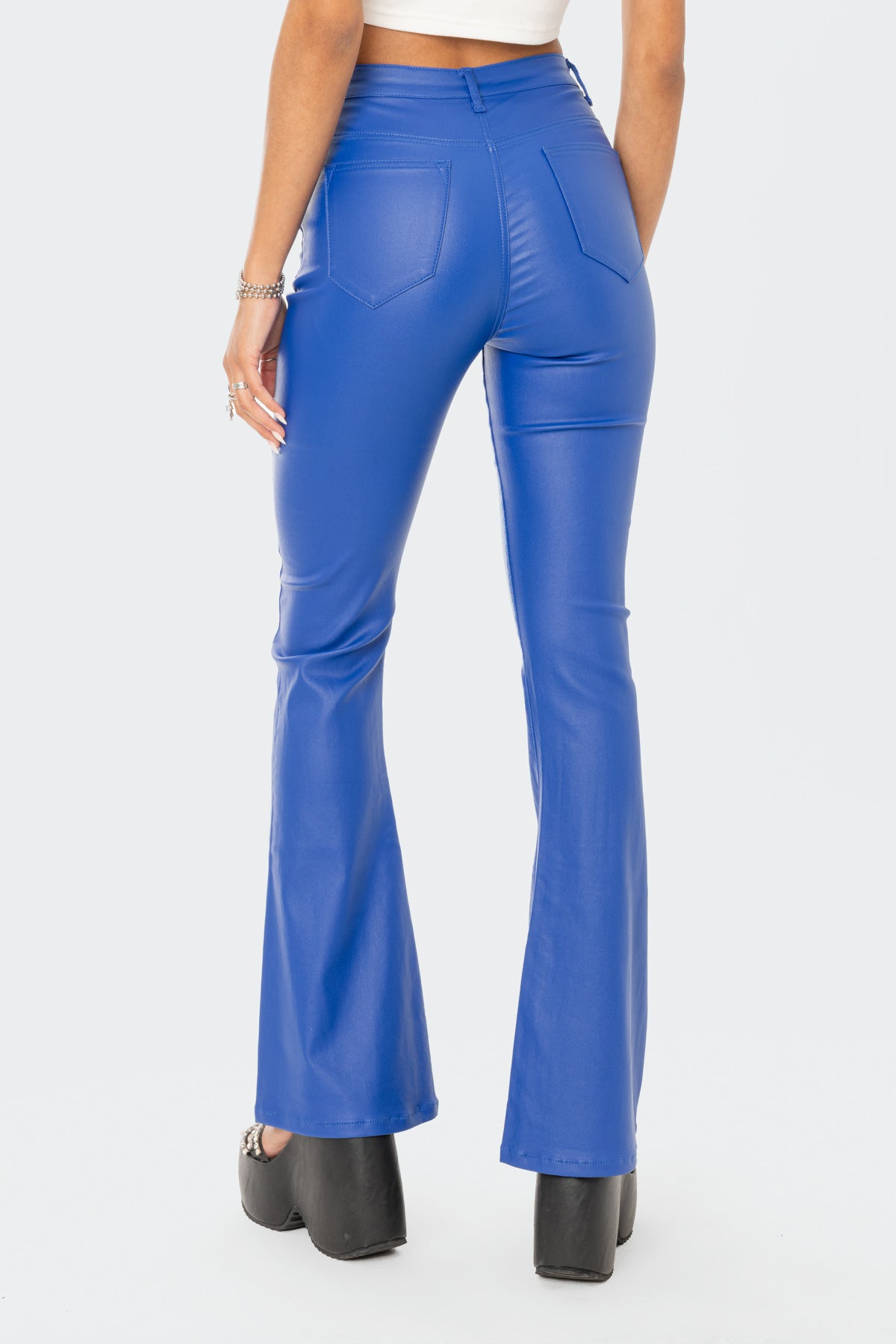 Luna Faux Leather Flare Jeans-Milans Time