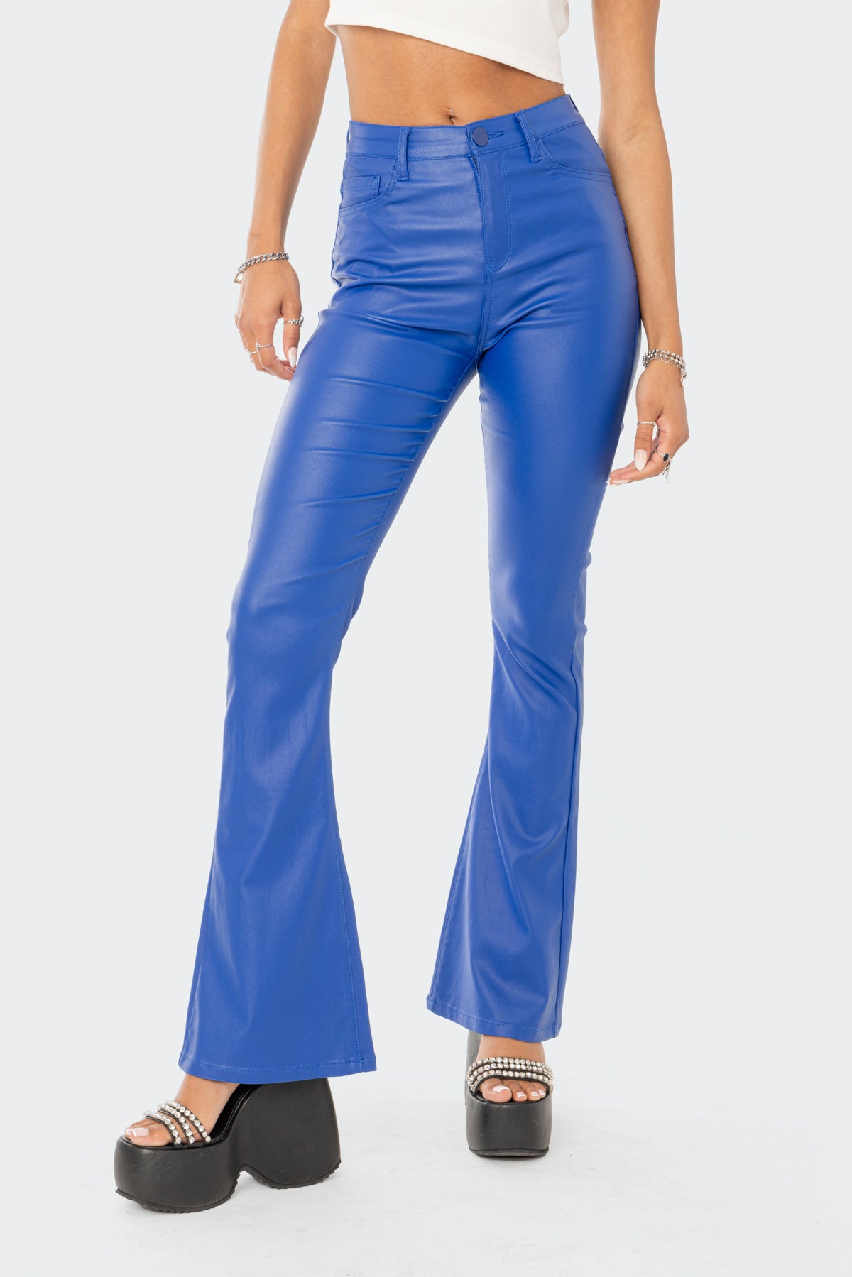 Luna Faux Leather Flare Jeans-Milans Time