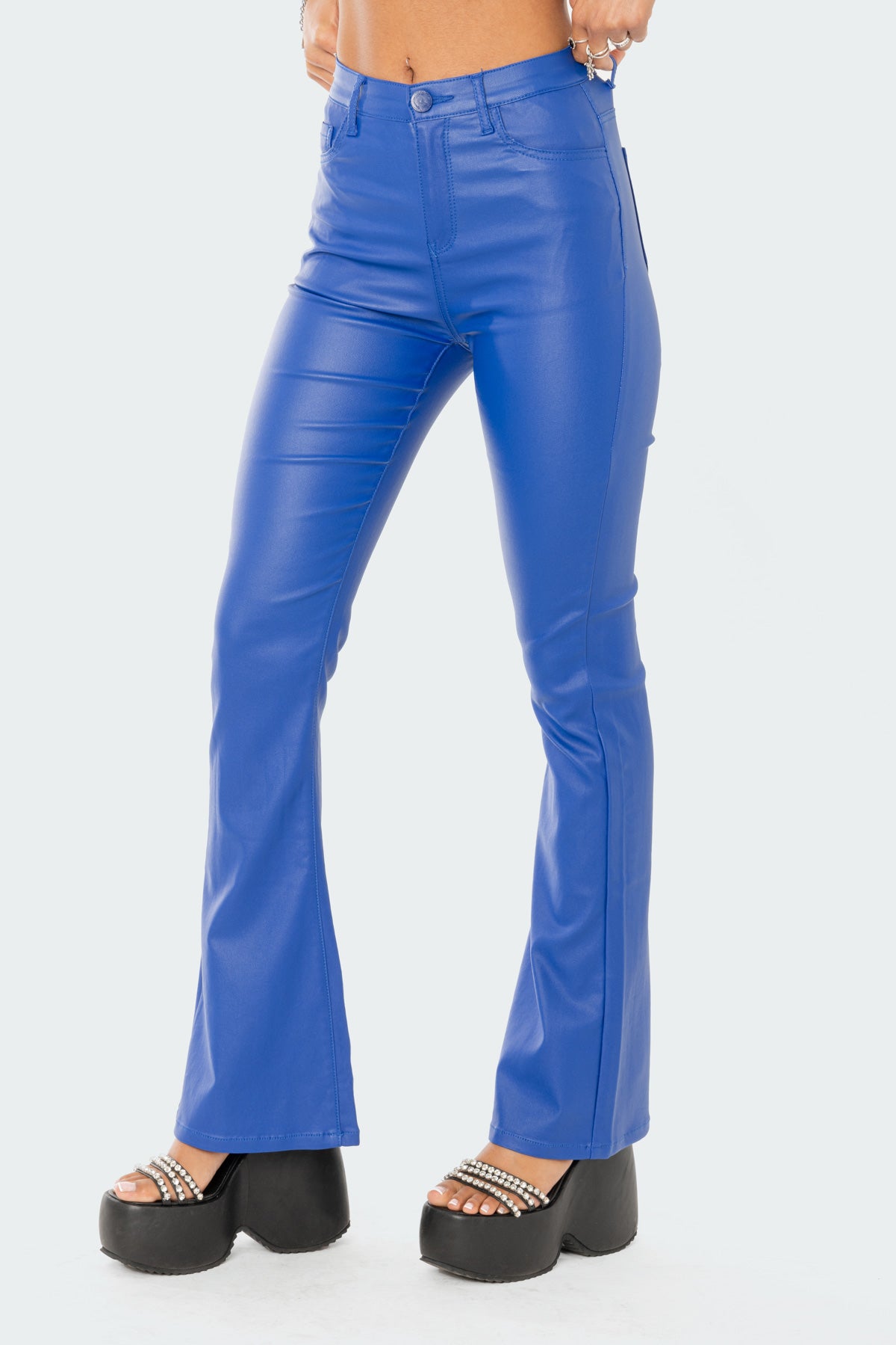 Luna Faux Leather Flare Jeans-Milans Time