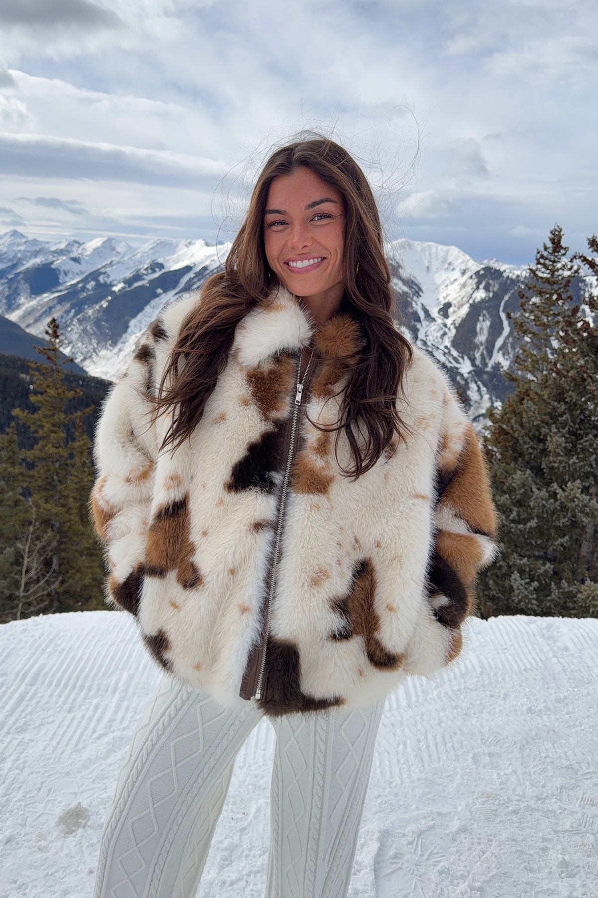 Rayan Cow Print Faux Fur Jacket-Milans Time