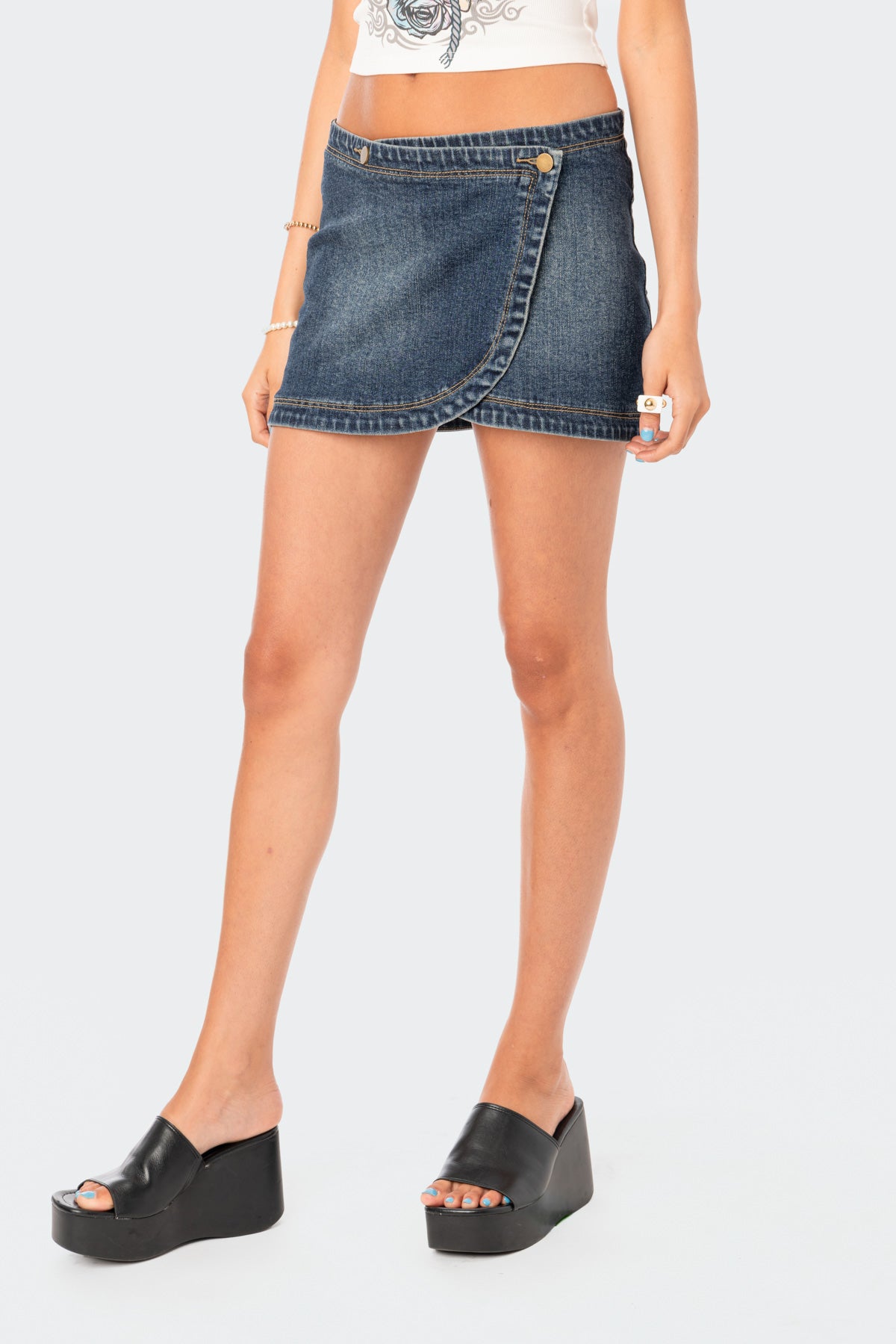 Wrap Low-Rise Denim Mini Skirt-Milans Time