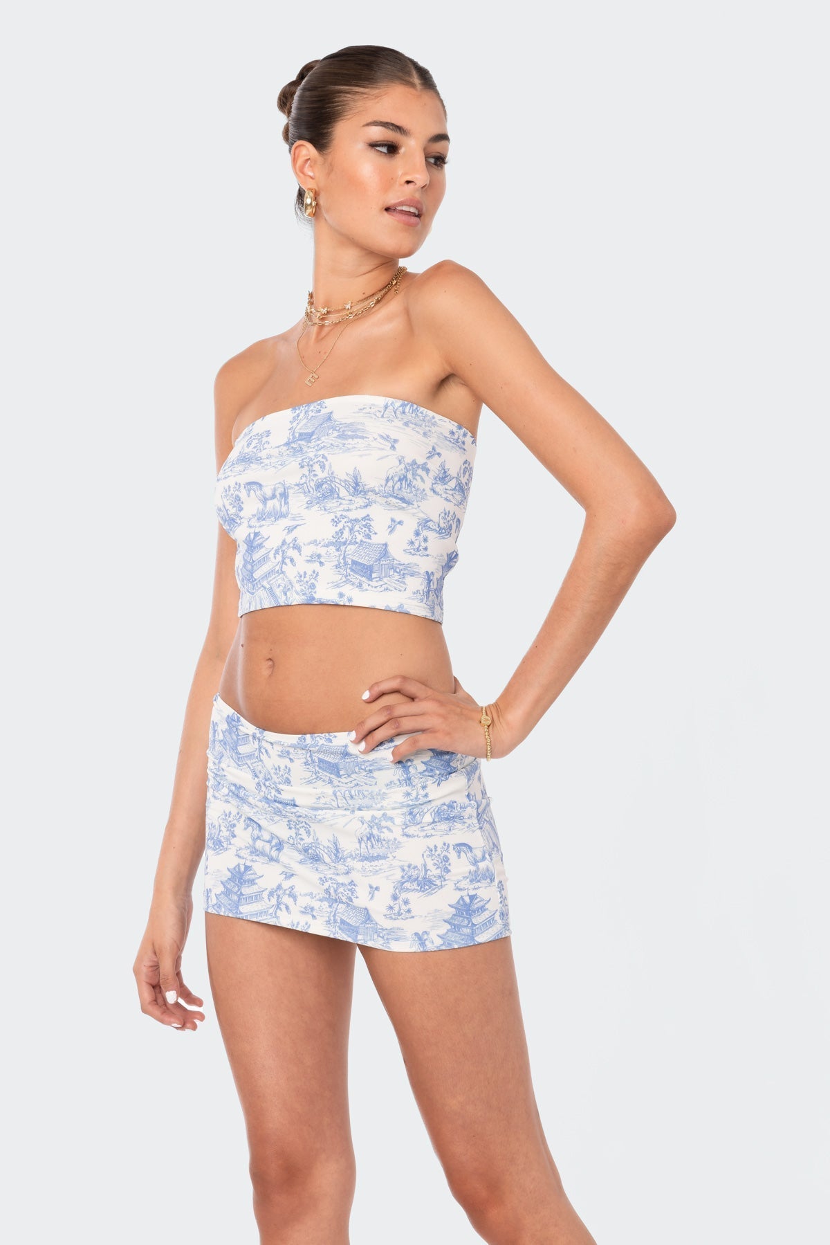 Delft Print Strapless Top-Milans Time