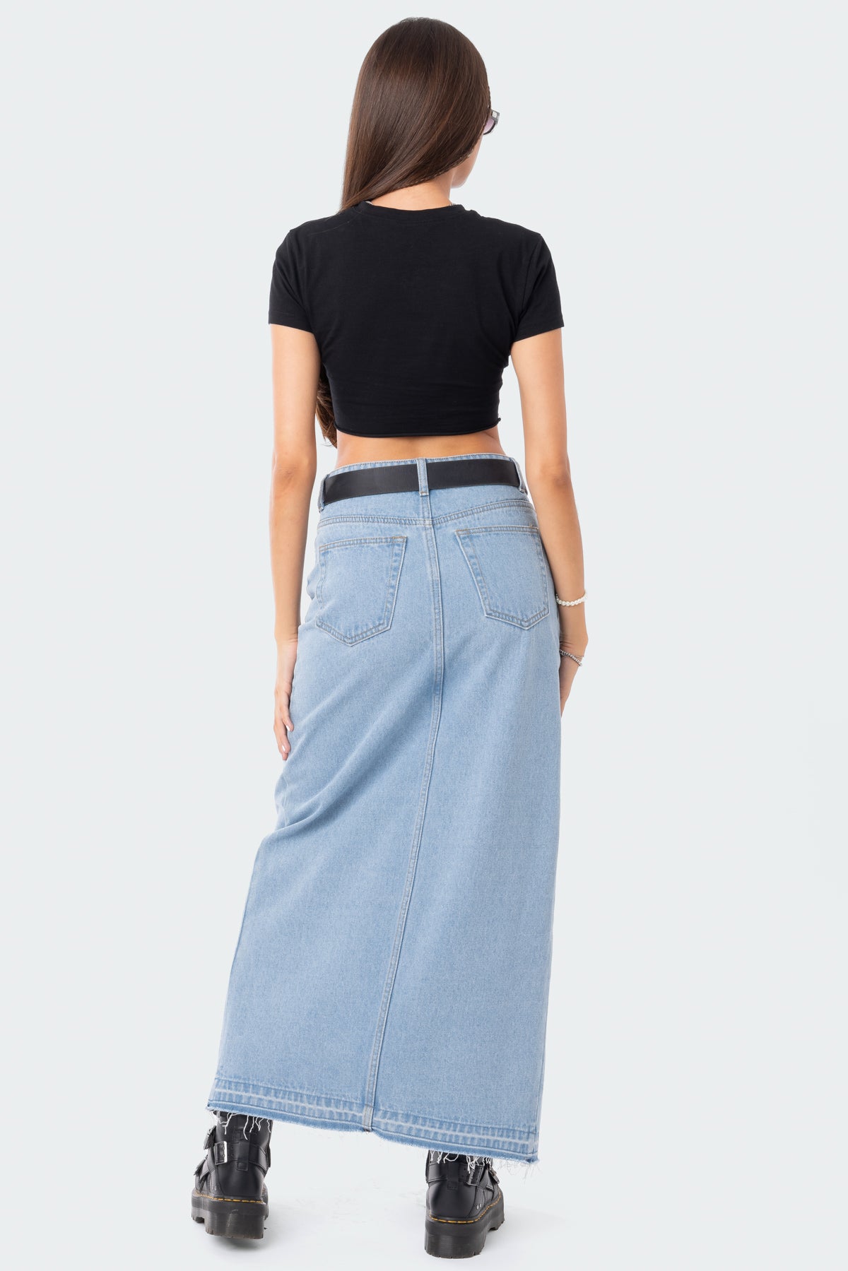 Front Slit Maxi Denim Skirt-Milans Time