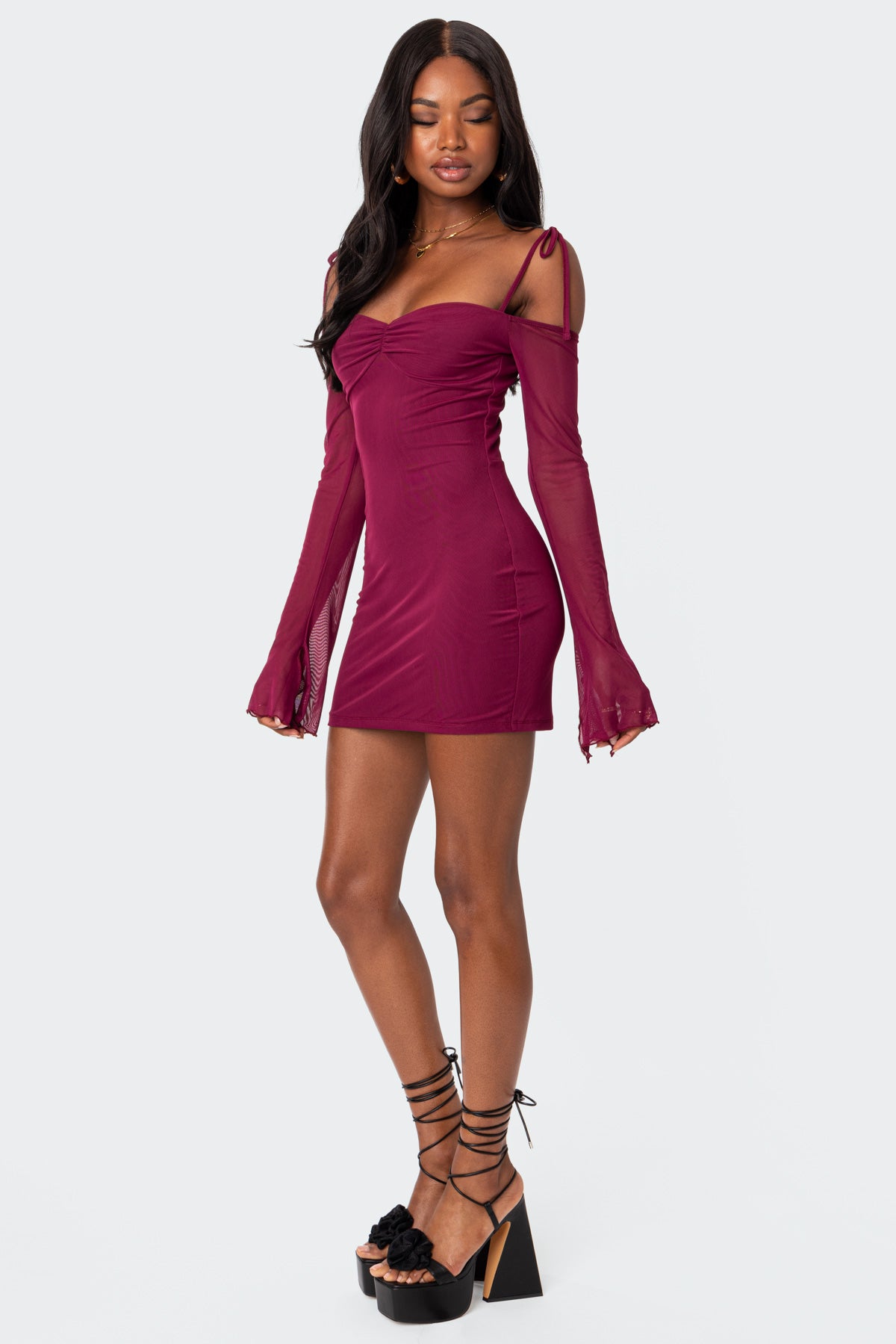 Ariel Off Shoulder Mesh Mini Dress-Milans Time